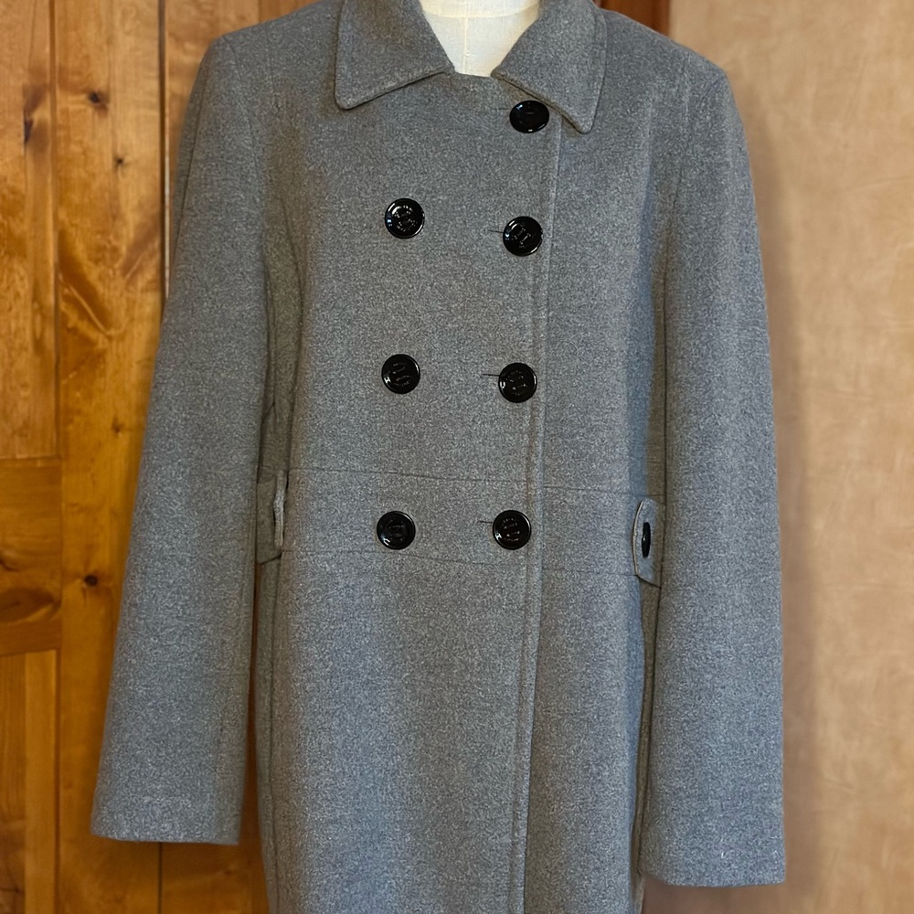Calvin Klein Double-Breasted Gray Wool Pea Coat